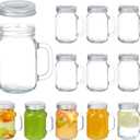 8oz Mason Jar Mug with Handle and Golden Lids,Set of 12 Old Fashioned Drinking Glass for Beverages, Decoration, Storage, Party Favors, Cocktails, Floats, Centerpieces and more