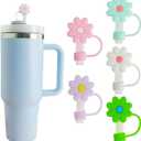 5 PCS Silicone Straw Covers Cap Compatible with Stanley 30&40 Oz Cup, 10mm Cute Flower Straw Toppers for Tumblers, Dust-Proof Drinking Straw Caps for Reusable Straws Tips Lids