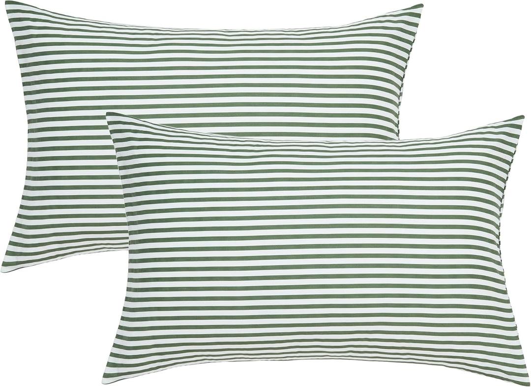 JELLYMONI 100% Natural Cotton Striped Standard Pillowcases Set, 2 Pack White and Green Stripes Pattern Printed Pillow Covers with Envelope Closure(Pillows are not Included) (0901) JELLYMONI 100% Natural Cotton Striped Standard Pillowcases Set, 2 Pack White and Green Stripes Pattern Printed Pillow Covers with Envelope Closure(Pillows are not Included) (0901)