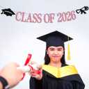 Class of 2026 Banner, Congrats Grad Bunting Sign for 2026 High School College Graduation Bachelor Master Party Decorations Supplies, Black and Pink Glitter