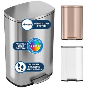 iTouchless 13.2 Gallon / 50L Step Trash Can with Lid | AbsorbX Odor Filter