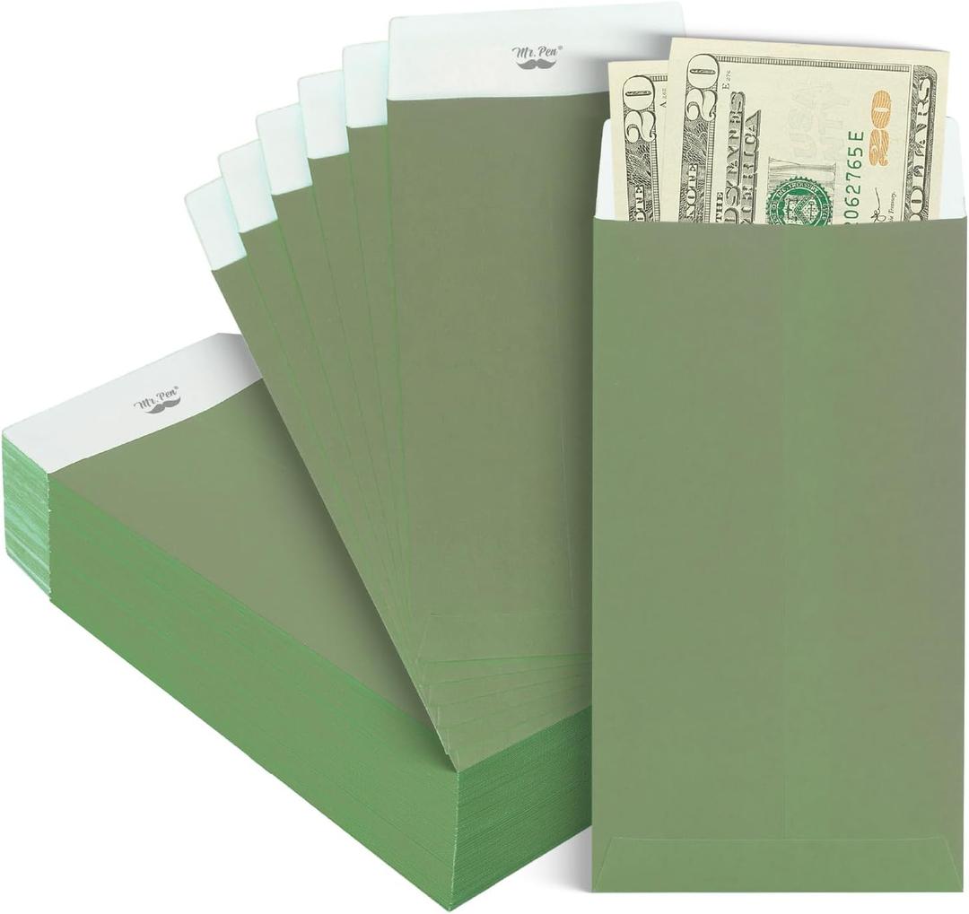 Mr. Pen- Money Envelopes for Cash, 6.5" x 3.5", 100 Pack, Kraft Paper, Self-Adhesive Bulk Cash Envelopes for Budgeting, Money and Coin Saving, Check, Budget, Small Item Organizing