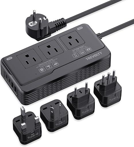 2000W Voltage Converter US to Europe for Hair Dryers, 7-in-1 220V to 110V Converter for European Travel with 3 AC/2 USBA/2 USBC Ports, Universal Power Converter Adapter Combo EU/UK/IT/AU Plug
