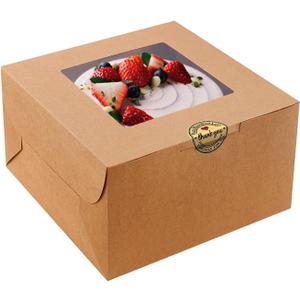 SmilerSmile 24pcs Cake Boxes 10x10x5 Inches Brown Square Bakery Boxes with Window Pastry Boxes for Cake, Pastries, Chocolates, Cookies, Pie, Birthday Party, Wedding/10 Inch