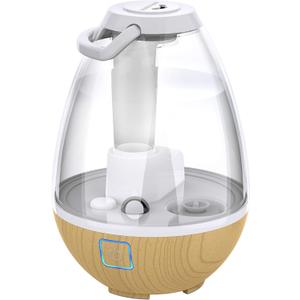 Sharper Image UHT1-SI Ultrasonic Cool Mist Humidifier, 0.4 Gallon (1.5L) Water Tank, 2 Settings, Auto Shut-Off, 360 Rotatable Nozzle, Illuminated Touch Control, LED Nightlight, Ash Woodgrain