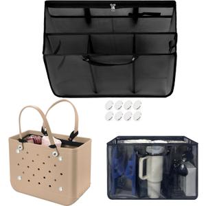 XYFuuee Beach Bag Organizer Inserts for Original Large Bogg Bag Accessories with 8 Removable Metal Fasteners, Lightweight Mesh Insert Divider Pouch, Organizing Rubber Tote, Save Space, Black XL