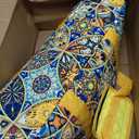 American Mahjong Tile Set with Yellow Printed Carrying Bag, 166 Blue Tiles, 4 All-in-One Color Racks/Pushers, Mah Jongg Sets, Mahjong Game Set for Travel, Christmas, Birthday Gifts, 4 inches x 9 inches x 21 inches