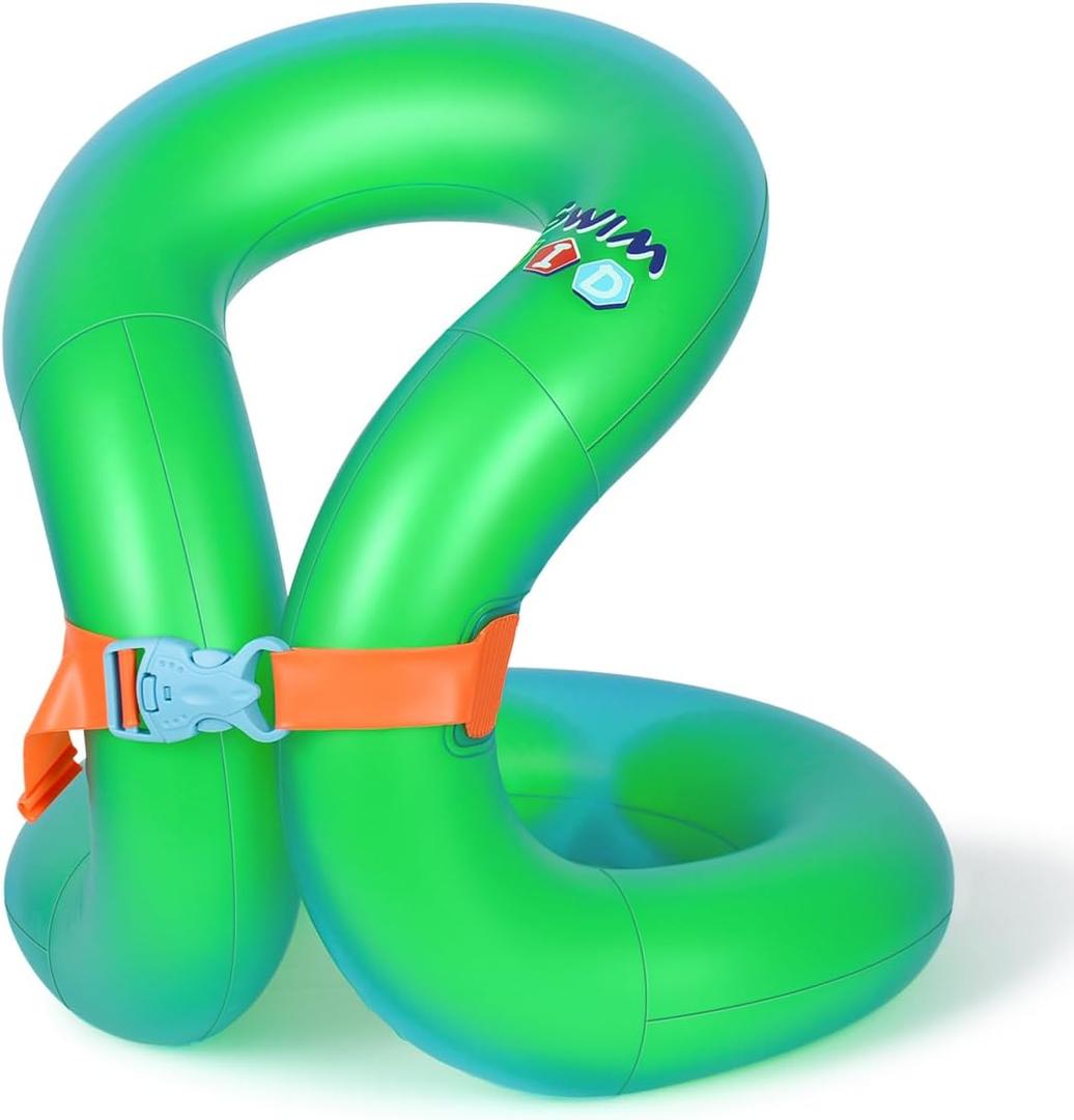 Floaties Swim Vest for Child, Portable Inflatable Pool Floats Swimming Ring with Adjustable Safety Buckle, Safety Swim Arm Bands with Double Surround Air Bag, Durable Float Tube for Kids (S(for weight:33-50lbs), Green)