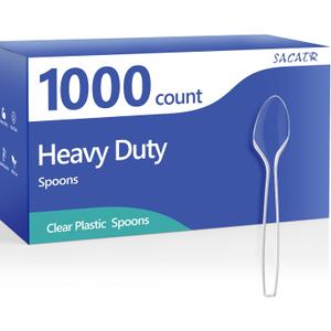 SACATR 1000 Count Clear Plastic Spoons Bulk - Plastic Silverware Spoons Heavy Duty, Premium Disposable Spoons, BPA-Free, Heat Resistant, Suitable for Parties, Events, and Everyday Use