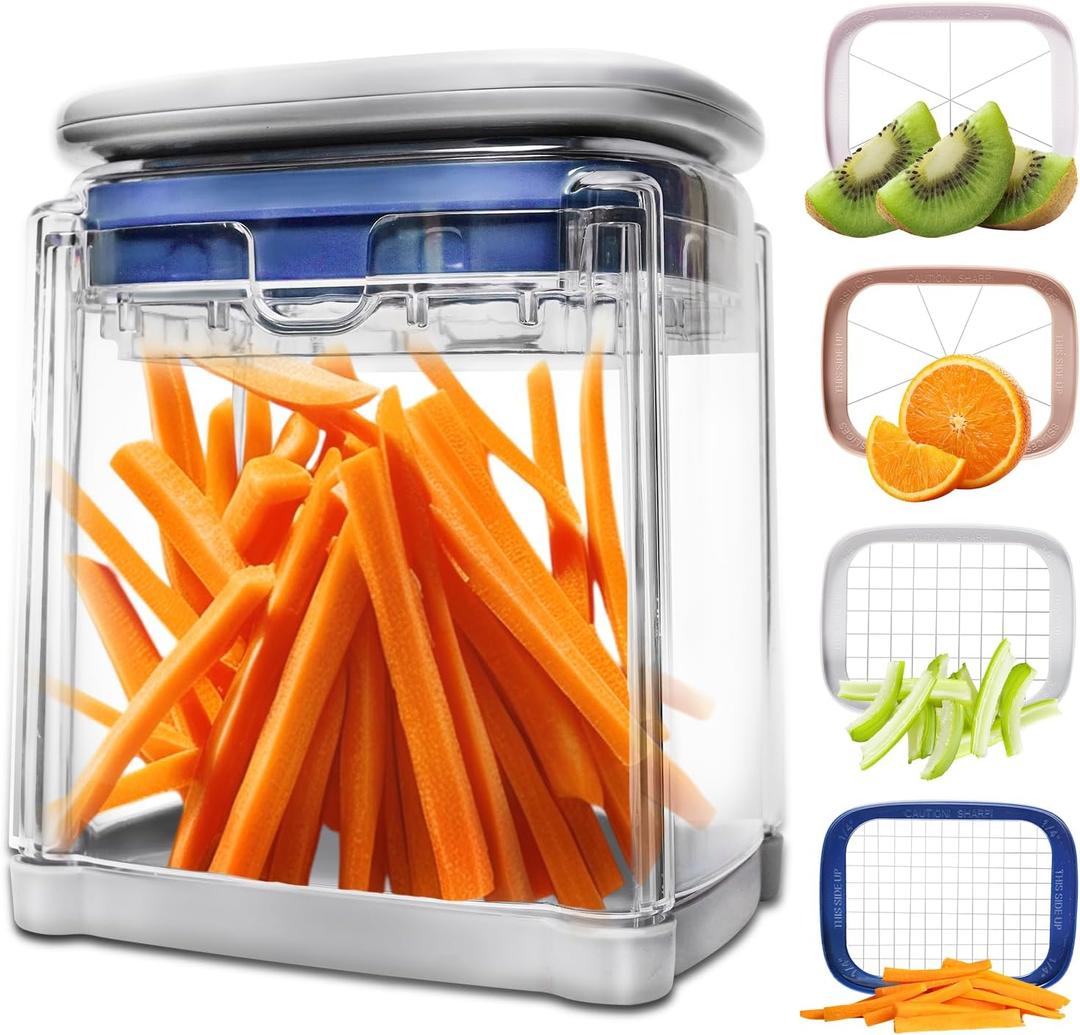 ZHANG XIAO QUAN SINCE 1628 French Fry Cutter 4-in-1 Food Dicer Chop Box, Potato Cutter for Fries Potato French Fry Onion Cutter Food Chopper Manual Hand Vegetable Cutter Dicer Apple Slicer, 4 Blades