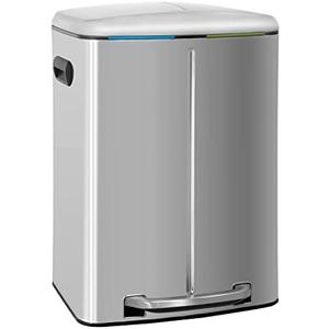 Kitchen Trash Can with Lid for Office Bedroom Bathroom Step Trash Bin Fingerprint-Proof Brushed Stainless Steel Trash Can 10 Gallon/ 40L