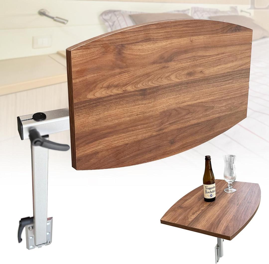 Upgraded RV Table Leg Bracket with Side Folding Function with A Black Walnut Multi-Layer Wood Topwith Removable and Height Adjustable 360 Rotation Function for Patio,Yacht,Caravan,Room