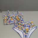 ZAFUL Tankini Swimsuit Tummy Control Bathing Suits Two Piece Swim Top with High Waisted Bottom (Medium, Blue Yellow)