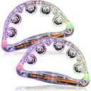 ArtCreativity Flashing Tambourines for Kids, Set of 2, LED Noisemakers for Sporting Events, Wedding, Birthday Party, and Rave, Fun Music Toys for Children with Batteries Included