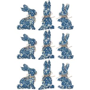 WDS WONDROUS 9-Piece Easter Bunny Hanging Ornaments Set, Fabric Floral Rabbit with Jute Bows, Rustic Spring Home Decor for Wall Door Christmas Tree, Farmhouse Country Gift Cottagecore Primitive Decor