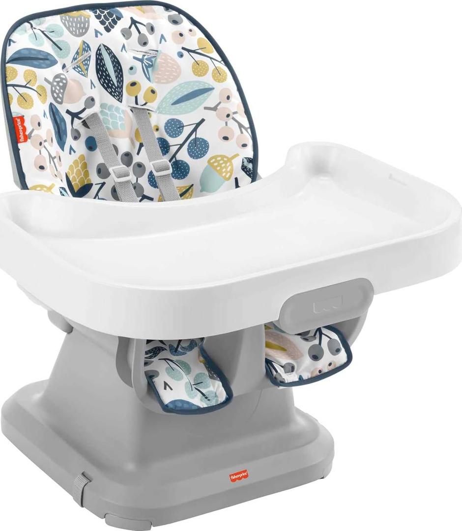 Fisher-Price SpaceSaver High Chair Navy Foliage, portable infant-to-toddler dining chair and booster seat with easy clean up features (Pacific Pebble)