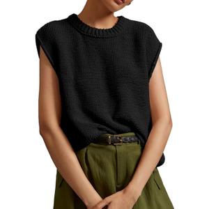 Saodimallsu Womens Sleeveless Crewneck Sweaters Ribbed Knit Tank Tops 2025 Trendy Sweater Vest (X-Large, Black)