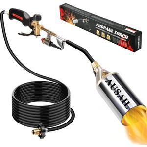Propane Torch Weed Burner,Blow Torch,Heavy Duty,High Output 1,800,000 BTU,Flamethrower with Turbo Trigger Push Button Igniter and 10 FT Hose for Roof Asphalt,Ice Snow,Road Marking,Charcoal