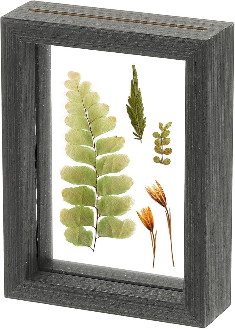 uxcell Wooden Pressed Flower Frame Handmade, 4.5x6 Inch Rectangle Floating Picture Frame Double Glass Frame for Pressed Flowers Artwork Photo Frame Tabletop Display, Black Wood