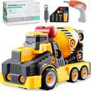 11inches Large Take Apart Cement Mixer Trucks Construction Toys for Boys Girls Kids 3-5 6-8 Year Old Electric Drill Set Assembly Building Toys