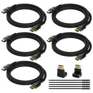 4K HDMI Cable 2 Feet (5 Pack), Ultra HD HDMI 2.0 Cable, Nylon Braided & Gold-Plated Connectors, 4K @ 60Hz, 2K ,1080P, HDCP 2.2, ARC, Bulk HDMI Cables for Laptop, Monitors, HDTV, PS5, Xbox One & More