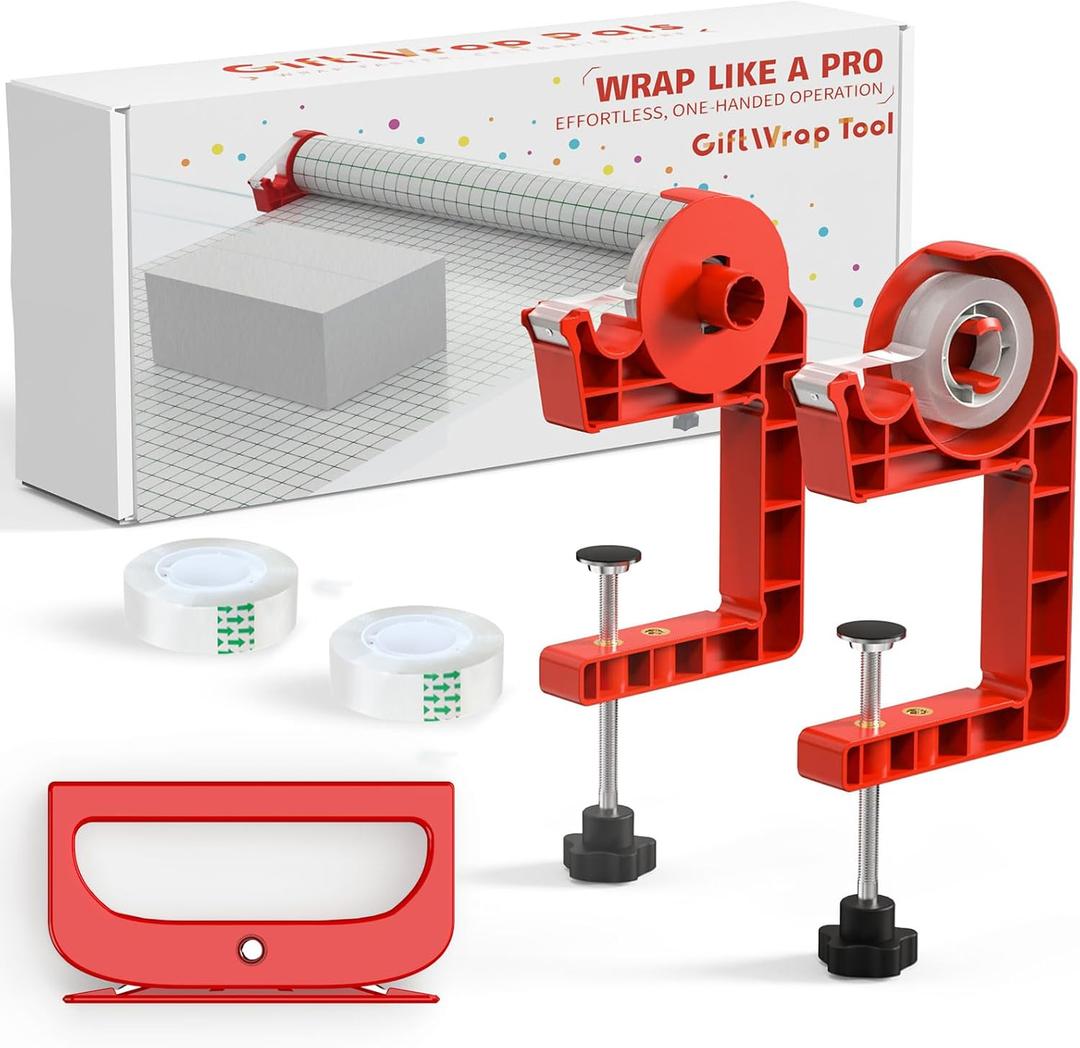 Tabletop Gift Wrapping Tool with Tape Dispenser & Cutter2 Pack Adjustable Wrapping Paper Table Clamps with 2 TapesPerfect for Valentine's Day, Easter, and Crafting