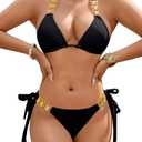 Women Sexy Crystal Rhinestone Bikini Set, Halter Triangle 2 Piece Swimsuit, High Cut Scrunch Butt Cheeky Bathing Suit (Small, Black)