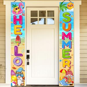 Summer Party Decorations Porch Sign, 71" X 12" Hello Summer Banner for Office Indoor Door