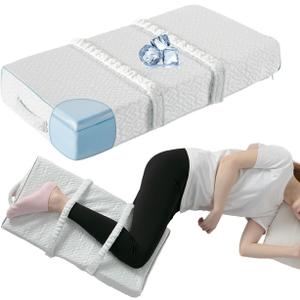 Cool Knee Pillow for Side Sleepers Hip Pain 4in, Adjust Leg Pillow for Multi-uses, CertiPUR-US Memory Foam Knee Pillow for Side Sleeper, Leg Pillow for Side Sleeping with 2 Straps, White