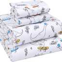 RUVANTI 100% Cotton Sheets  Queen Size Percale Bedding, Cooling & Breathable Floral Design, Durable with a Crisp, Soft & Comfortable Feel, 16" Deep Pocket, 4-Piece Set, Dino