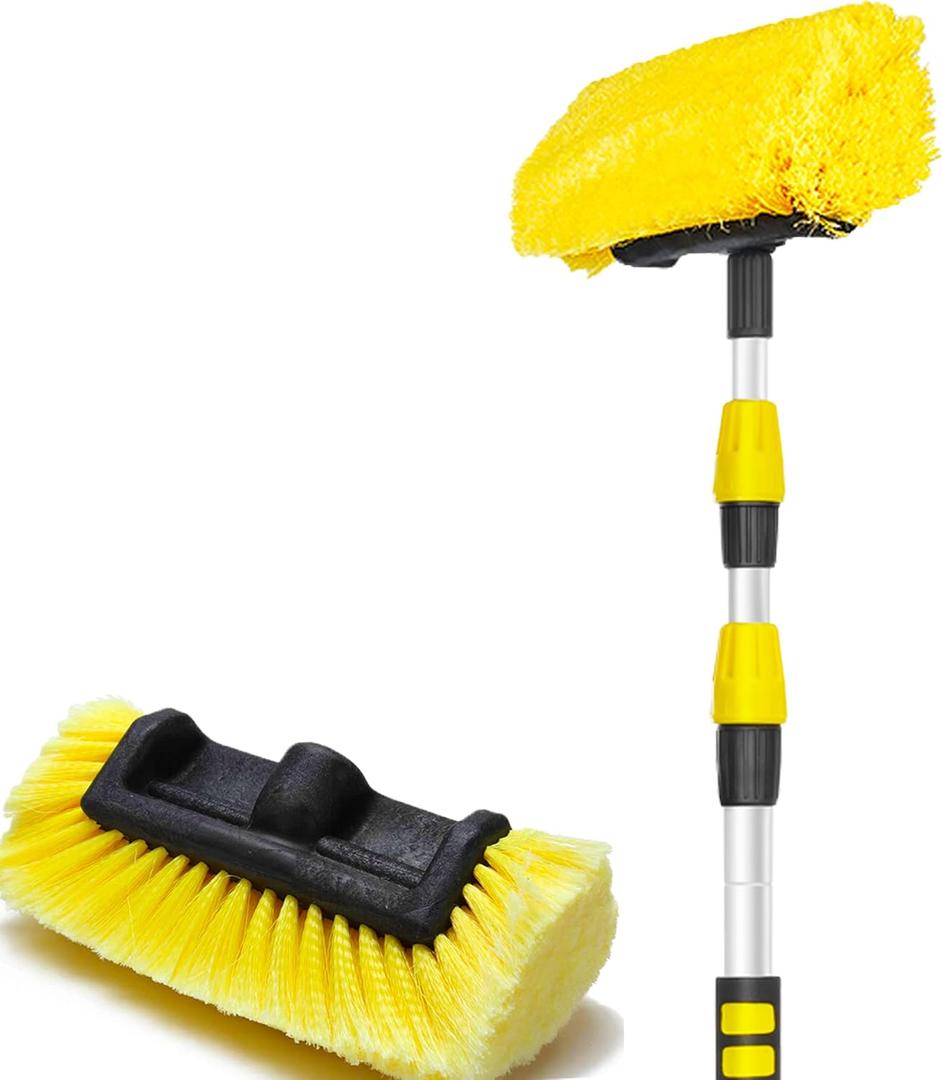Anyyion 11 Foot Car Wash Brush with Long Handle, Telescopic Flow Through Car Washing Brush Soft Bristles wash Car, RV, Boat, Solar Panel, Deck, Floor, Swimming Pool (Yellow)
