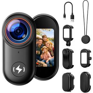 4K Mini Body Camera with 64GB Card, Thumb Action Camera Magnetic Mount 1.47" Screen, Wearable POV Camera for TikTok YouTube Vlogging Motorcycle Security