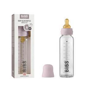 BIBS Baby Glass Bottle. Anti-Colic. Round Natural Rubber Latex Nipple. Supports Natural Breastfeeding, Complete Set - 225 ml, Dusky Lilac