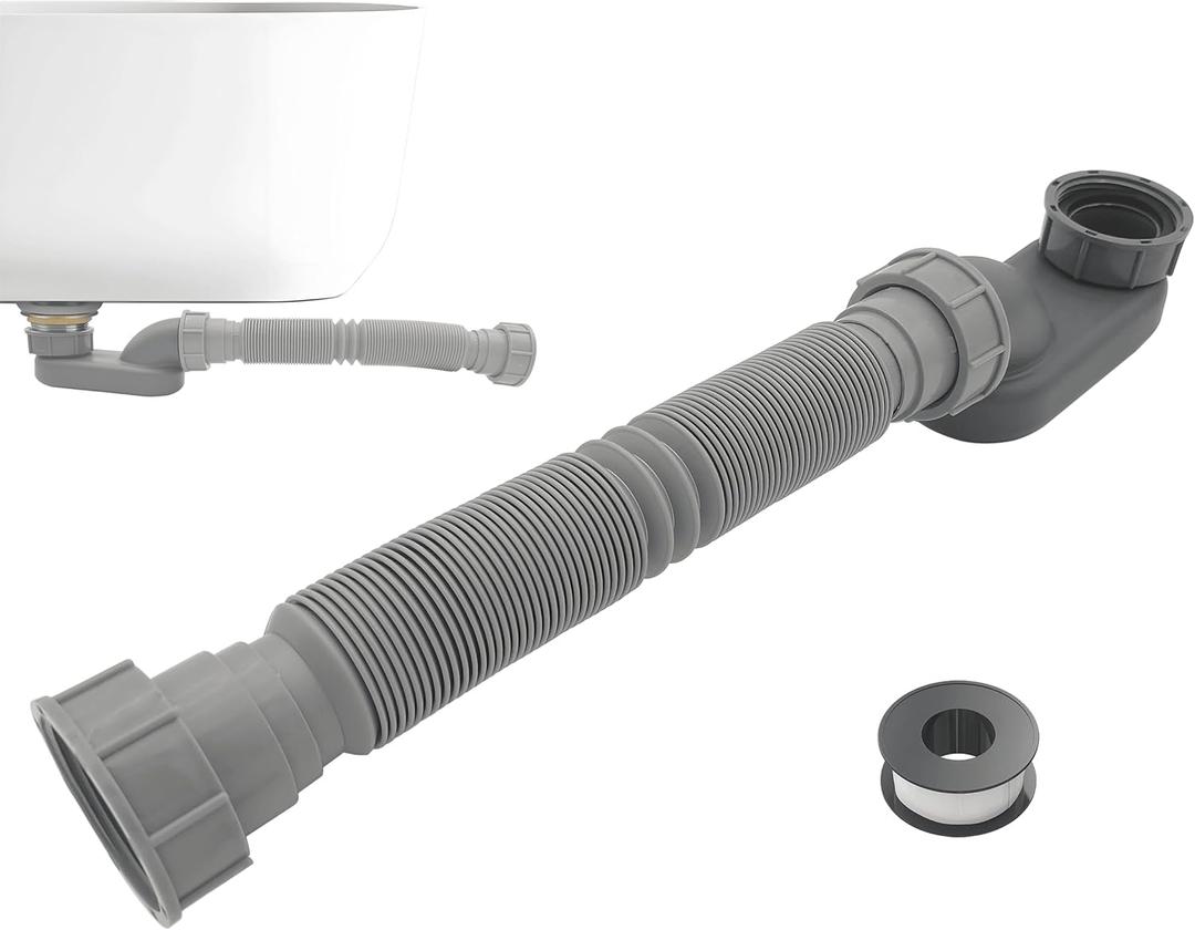 1 1/2 Inch Tub Drain Kit with Low Profile P Trap,Flexible Drain Pipe for Freestanding Tub, RV Shower, Clawfoot Tub - Low Profile Shower Drain Kit, Easy Installation