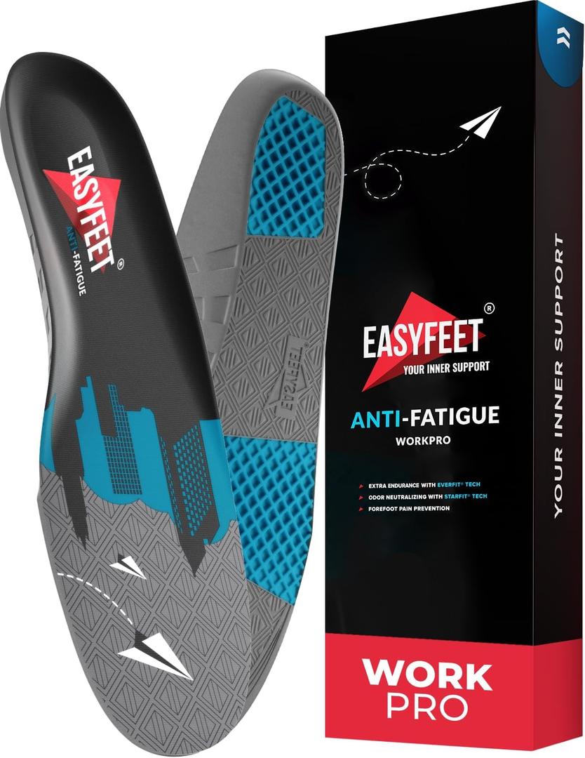 EASYFEET Orthotic Work Insoles Men Women - Plantar Fasciitis Arch Support Inserts for Standing All Day - Shoe Inserts for Work Boots - Foot Pain Relief (S (Men 7-8.5/Women 8-9.5), 2. Work Pro)