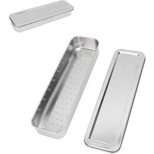 Flatware Tray, Stainless Steel Kitchen Drawer Organizer Chopstick Storage Box Utensil Storage Container with Cover and Drainer for Kitchen(Silver)