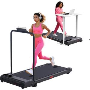 Portable Walking Pad Treadmills for Home Small, Electric Mini Walking Treadmill for Exercising, 3.0HP Compact Walking Pad Treadmill with Handle Bar, 0.6-7.6MPH, 350LB Capacity