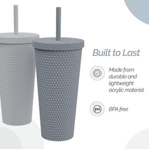 24oz Fully Studded Tumbler.Matte Black Studded Tumbler with Lid and Straw.Reusable Double Walled Insulated Travel Tumbler.Plastic Acrylic Pastel Colored Tumbler Cup for Iced Coffee Smoothie.