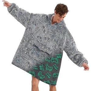 Fiosnow Glow in the Dark Game Controller Blanket Hoodies for Women and Men Adult Oversize Wearable Blanket Hoodies for Soft and Warm XL