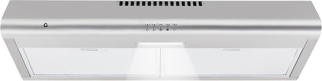 30 Inch Under Cabinet Range Hood, Stainless Steel Kitchen Vent Hood with Mechanical Push Button Control, LED Lights, Slim Under Cabinet Cooker Hood, 110V Stove Ventilation for Home Kitchen Cooking