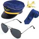 Beelittle Airline Pilot Captain Costume Kit Pilot Dress up Accessory Set with Aviator Sunglasses (Navy1)