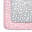 Pack and Play Sheets Girl, Mini Crib Sheets, Stretchy Pack n Play Playard Fitted Sheet, Compatible with Graco Pack n Play, Soft and Breathable Material, Grey & Pink