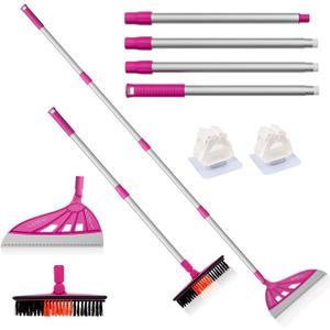Magic Silicone Broom Sweeper, Multi-Function Floor Cleaning Brush, Bathroom, Pet Hair, Dog Brush Set (Pink)