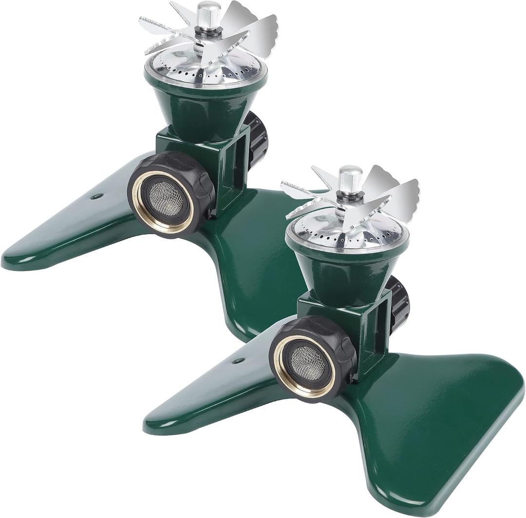 Biswing 2 Pack Lawn Sprinkler, Heavy Duty Metal Square Garden Sprinkler, 360 Degree Large Area Irrigation, Connectable Rotating Automatic Water Sprinklers for Yard Lawn Garden Watering