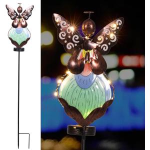 HUYIENO Solar Angel Garden Stake Lights 38inch Colored-Painted Outdoor Waterproof Memorial Garden Decor 2 Lighting Modes Cemetery Decorations for Grave for Remembrance Gifts & Sympathy Gifts Dress