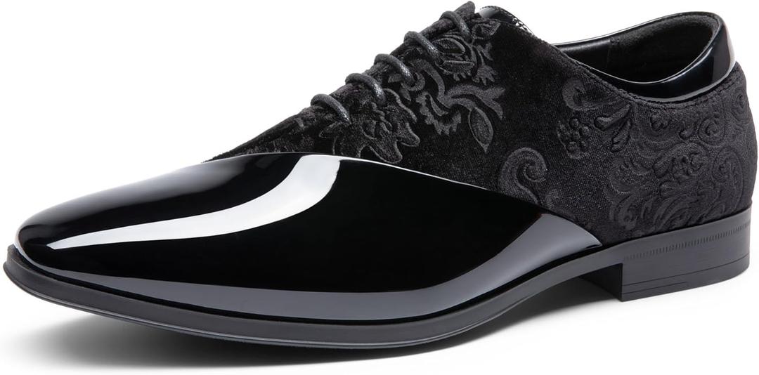 Bruno Marc Men's Dress Tuxedo Shoes Classic Patent Velvet Lace-up Formal Caden Oxford (10.5, Black)