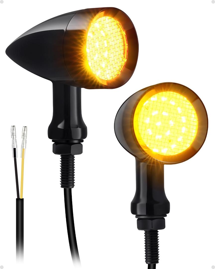 Amazicha 24 LEDs Motorcycle Turn Signals Led, SMD Mini Size Blinkers with 8mm/10mm Mounting Holes Fit for Harley Dyna Honda Kawasaki Suzuki Yamaha (Black/Amber)