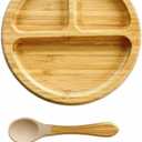 Bamboo Baby Plates with Suction, Toddler Plates for Self Feeding, Eco Friendly Baby Feeding Plate Set, Divided Plate for Baby Boy & Baby Girl, BPA Free, Easy Clean (Beige)