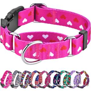 Hikiko Valentine's Day Dog Collar for Small Medium Large Dogs Adjustable Heart Martingale Collars with Quick Release Buckle (Pink Love,S)