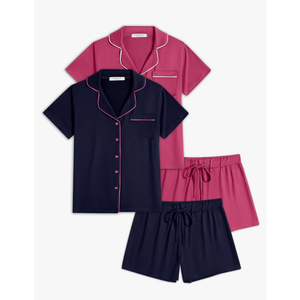 Ekouaer 2 Pack Womens Pajamas Set Button Down Summer Sleepwear Short Sleeve Comfy Pjs Loungewear Set, Size M